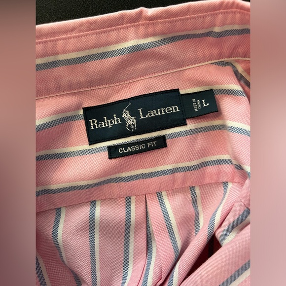 Ralph Lauren Men’s Classic Fit Button Down Shirt Large L Dry Cleaned Pink Stripe - Picture 4 of 5